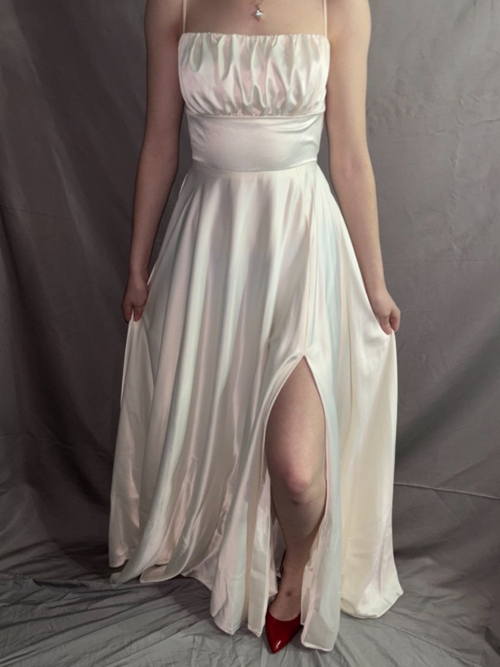 ☆ivory Satin Prom Gown with Front Slit